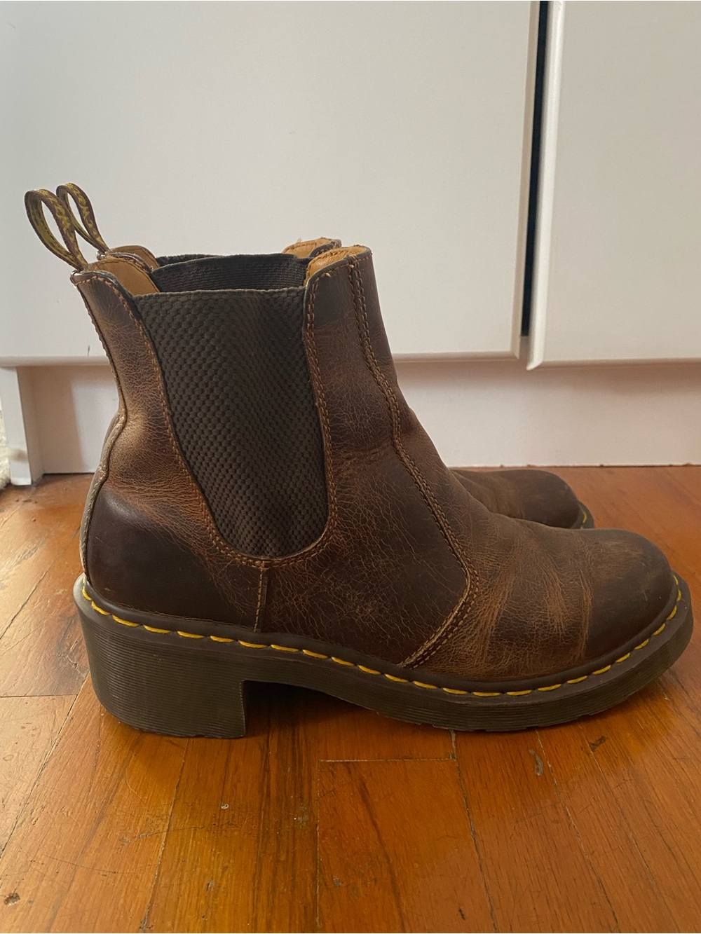 Dr. Martens Brown Leather Chelsea Boots with Yellow Stitching